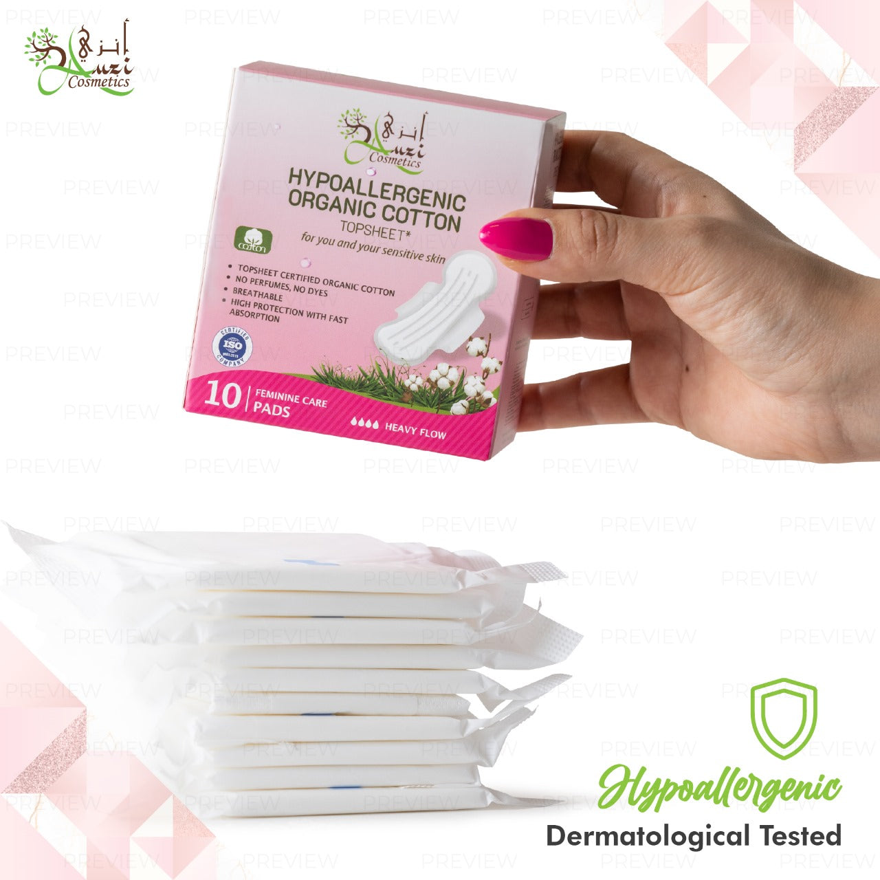 Hypoallergenic Sanitary Pads With Certified Organic cotton Top sheet