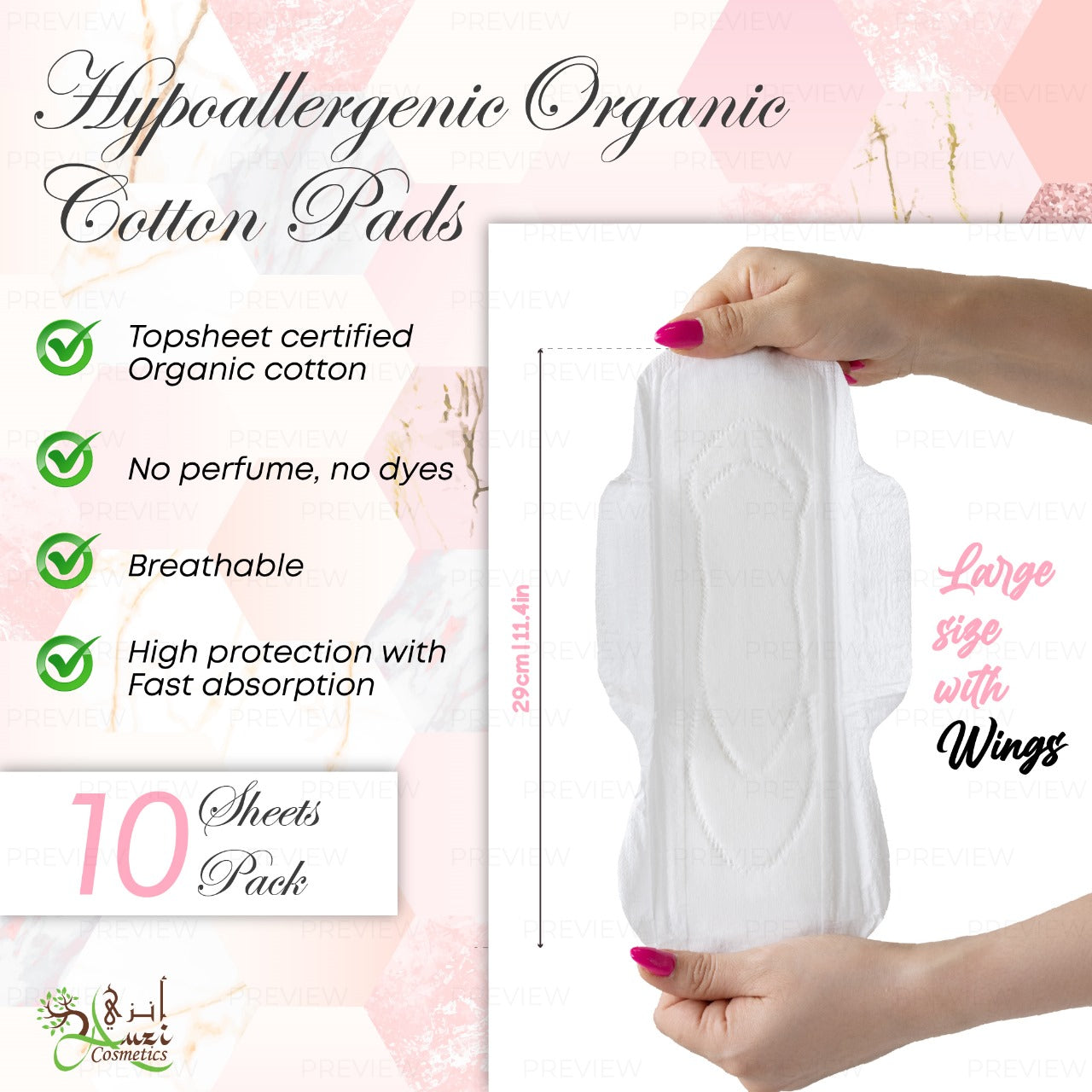 Hypoallergenic Sanitary Pads With Certified Organic cotton Top sheet